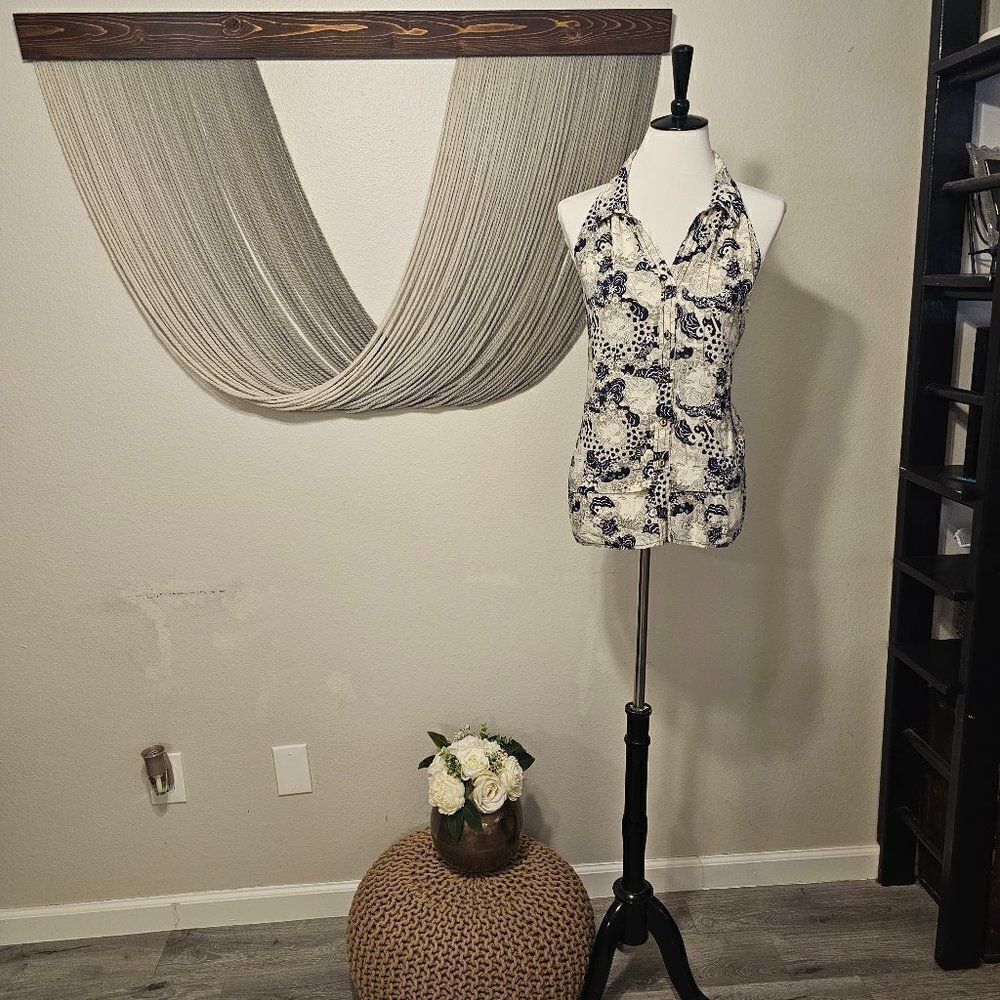 Maeve Blue and White Printed Halter Tank Top